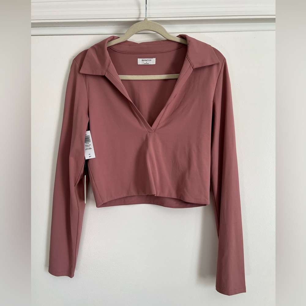 Aritzia Babaton - Contour Polo Longsleeve - Ashy Pink